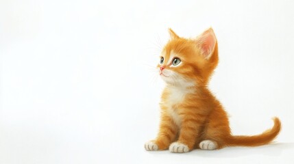 Cute ginger kitten sitting on a plain background.
