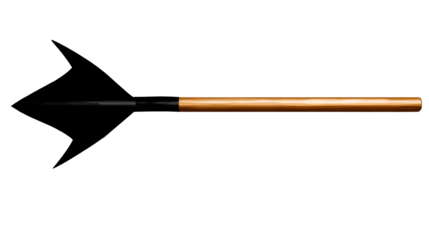 Unique spearhead with a wooden handle on a transparent background