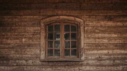 Weathered wood paneling including a window