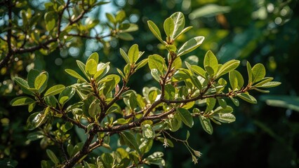 Obraz premium Natural beauty of a zigzag pedhilantus plant growing among lush, colorful leaves in a tropical environment
