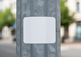 blank white square sticker stick on street pole