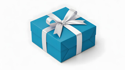 Obraz premium Elegant teal gift box with silver ribbon for birthdays, holidays, and special occasions