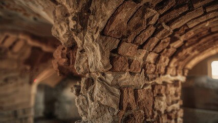 Close-up of vintage brick vault architecture
