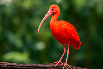 Naklejka premium Bright Scarlet Ibis Bird Gracefully Perched on a Branch in Natural Habitat