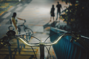A view of the steering bicycles on the bridge