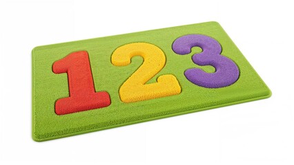 Digits one through three on a colorful puzzle mat made of letters