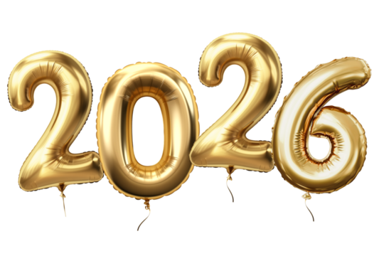 2026 golden foil balloons. Happy New Year concept. - Powered by Adobe