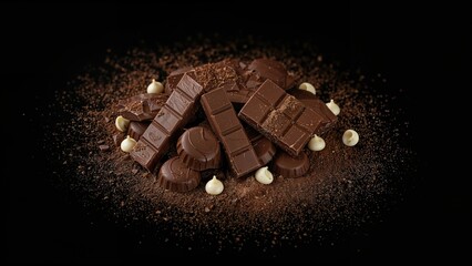 Assortment of hazelnut chocolate sticks against a black background