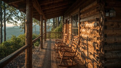 Relaxing rocking chairs on a cabin's veranda