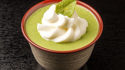 Matcha Pudding Delight: Creamy Dessert with Green Tea and Whipped Topping