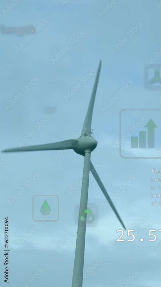 Aufkleber animation of digital icons and data processing over wind turbine