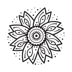 Naklejka premium A black and white mandala design centered on a white background. 