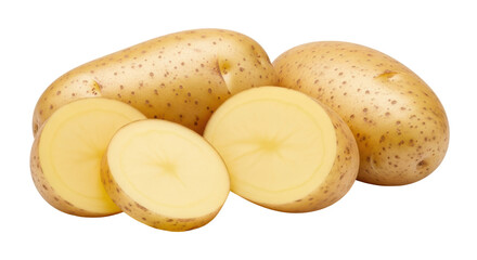 Isolated Whole and Sliced Potatoes