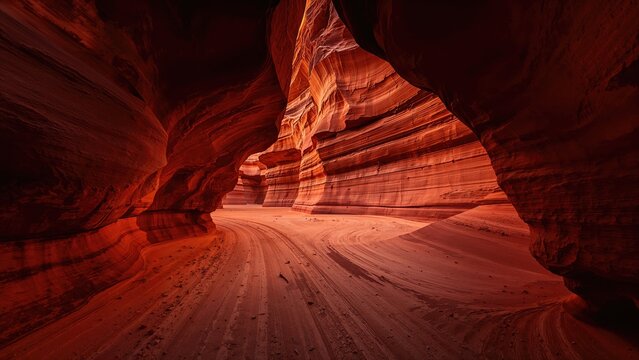 Scenic Views of Sandstone Rocks Illuminated by Natural Light in a Canyon
