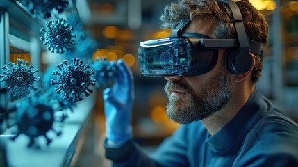 Scientist Using Virtual Reality Goggles for Interactive Research Experience