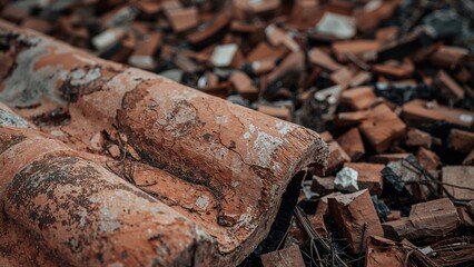 Construction zone littered with broken terracotta and discarded bricks