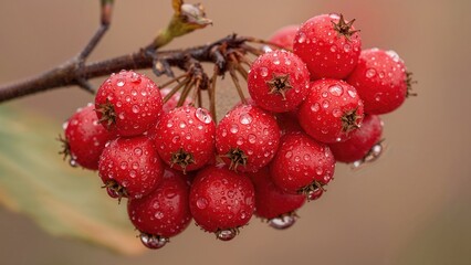Clusters of Rowan Fruits Adorned with Morning Dew