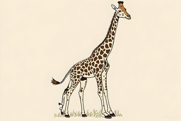 Fototapeta premium Standing Giraffe Illustration on Beige Background for Educational Use