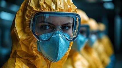 Team of Scientists in Protective Gear Ready for Research Operations