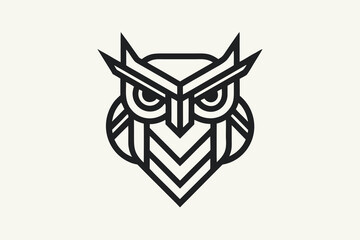 Stylized Owl Logo Design Minimalist Geometric Line Art on Cream Background