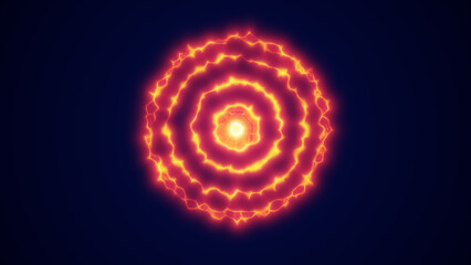 Radiant red glowing orb with organic circular structure and vibrant energy patterns on a dark blue backdrop