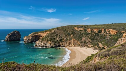 Obraz premium Craggy seaside cliffs of a significant island by the sea