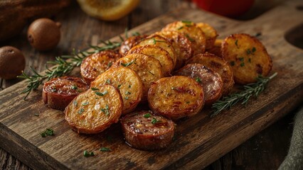 Fried potato and sausage pieces in a rustic style