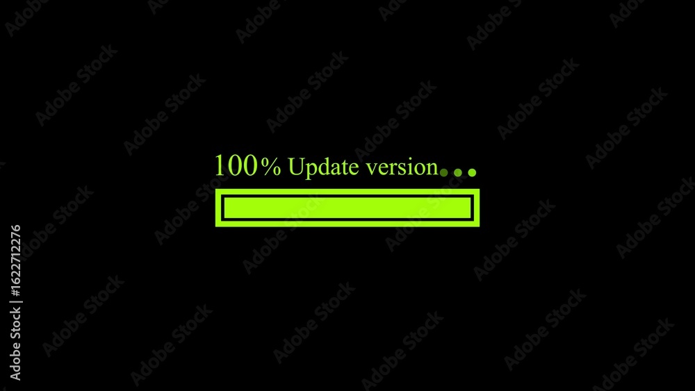 Poster green progress bar with 100 percent update version text on black background