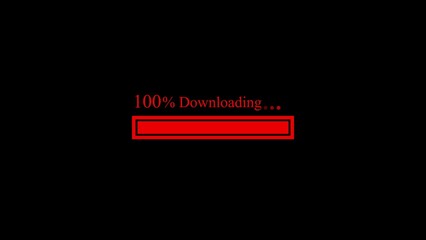 Red Downloading Progress Bar Reaching 100 Percent on Black Background