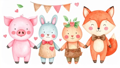 Naklejka premium Valentine Animals Clipart Illustration – Valentine animals clipart – isolated on white background for png style suitable for