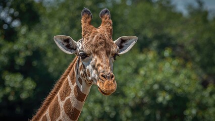 Fototapeta premium Close-Up Portrait of a Reticulated Giraffe from the Artiodactyla Order in a Natural Grassland Setting