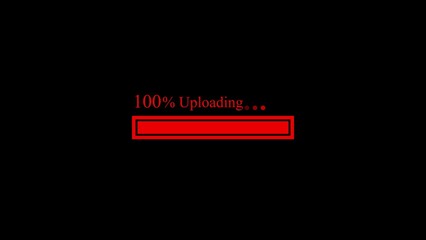 Red Uploading Progress Bar Reaching 100 Percent on Black Background