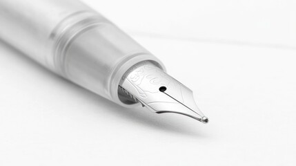 Elegant Silver Fountain Pen Nib with Intricate Engravings on White Background