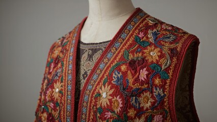 Ancient Hutsul attire fragment: embroidered sleeveless vest crafted from sheep leather.