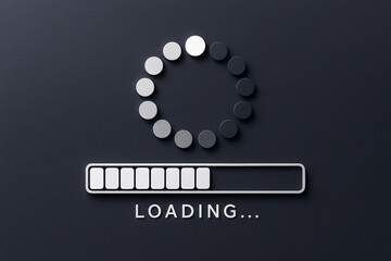 Loading Bar Animation with Circular Dots on Dark Background for Website or Application Progress Display