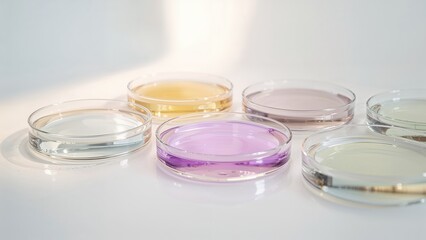 A softly focused image of various agar plates in a laminar flow cabinet, indicating purple for lactic acid bacteria and yellow for acetic acid bacteria