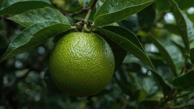 Juicy lemon on healthy plant background