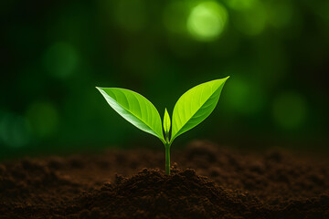 Fototapeta premium Young Green Plant Growing in Rich Soil Representing Growth, Nature and Sustainability