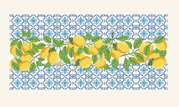 Naklejki Lemon fruit artwork. Fresh lemon fruit print. Lemonade art. Nature fruit club print design. Organic food artwork for for t-shirt.
