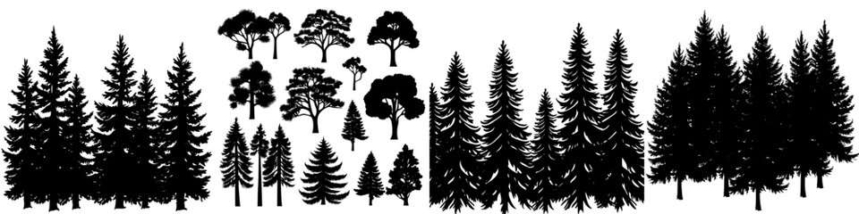 Fototapeta premium A modern design featuring pine tree silhouettes creates a seamless pattern, ideal for various applications including textiles, wallpaper, and print