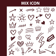 Hand Drawn Doodle Elements Set Arrows Hearts Stars Crowns and More