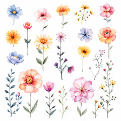 Collection of flowers, Set of watercolor flowers, Clipart watercolor flowers