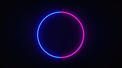 Against a blank canvas, there is an animation of a round picture frame with a hole in the middle, accompanied by dynamic blue and pink lighting.