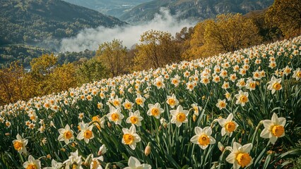 Obraz premium Breathtaking summer scene filled with aromatic daffodils in a lively meadow