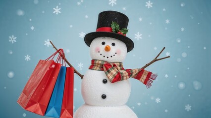 Holiday season snowman carrying Christmas presents