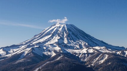 Early Winter View of a Prominent Stratovolcano's Peak Draped in Snow Within the Caucasus Mountains