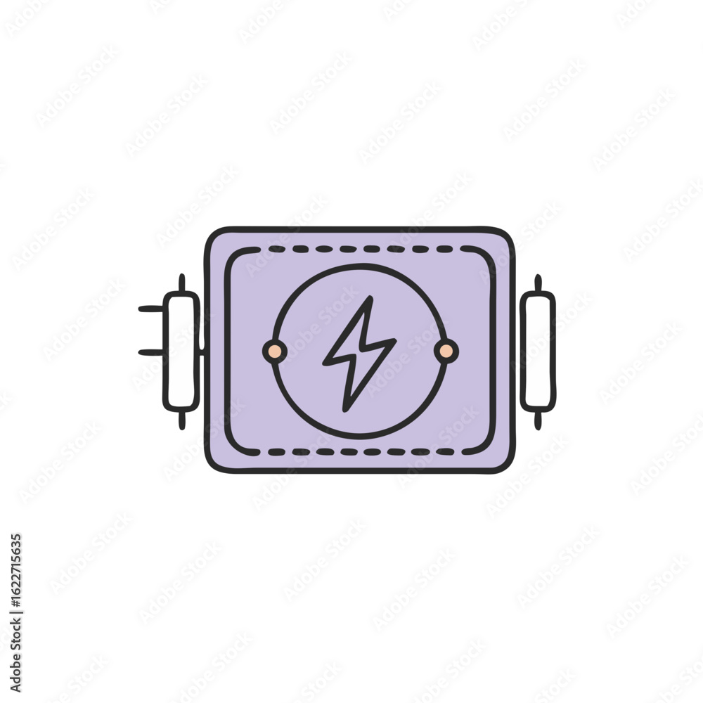Poster electric device with lightning symbol in flat design style
