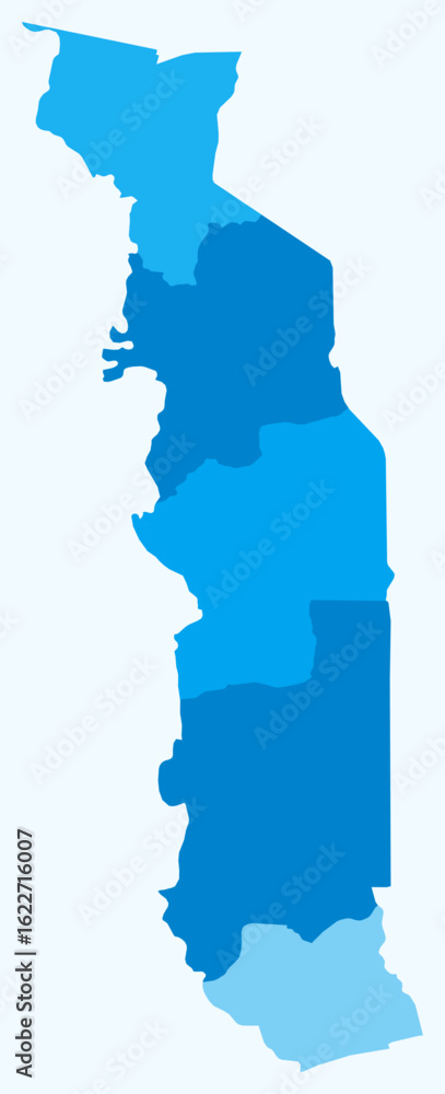 Poster map of togo with regions. just a simple country border map with region division. light blue color pa
