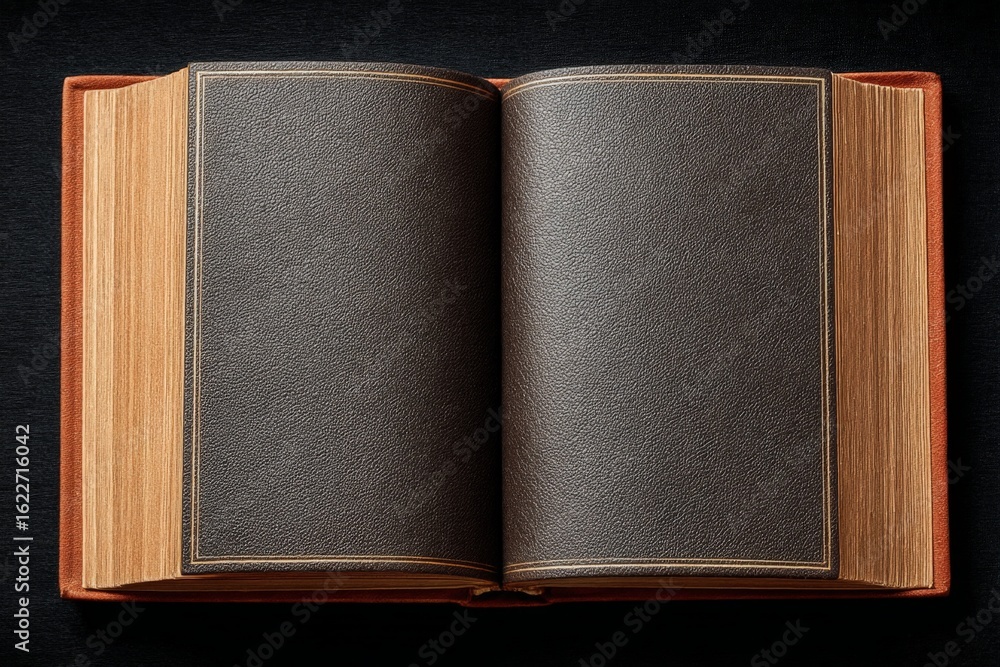 Poster open book showcasing blank pages resting on a dark surface with warm lighting creating a cozy atmosp