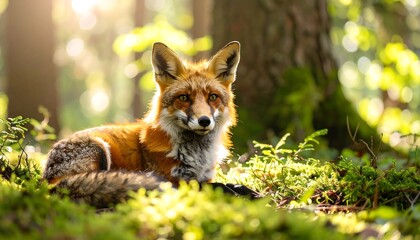 Red fox in forest sunlight (1)